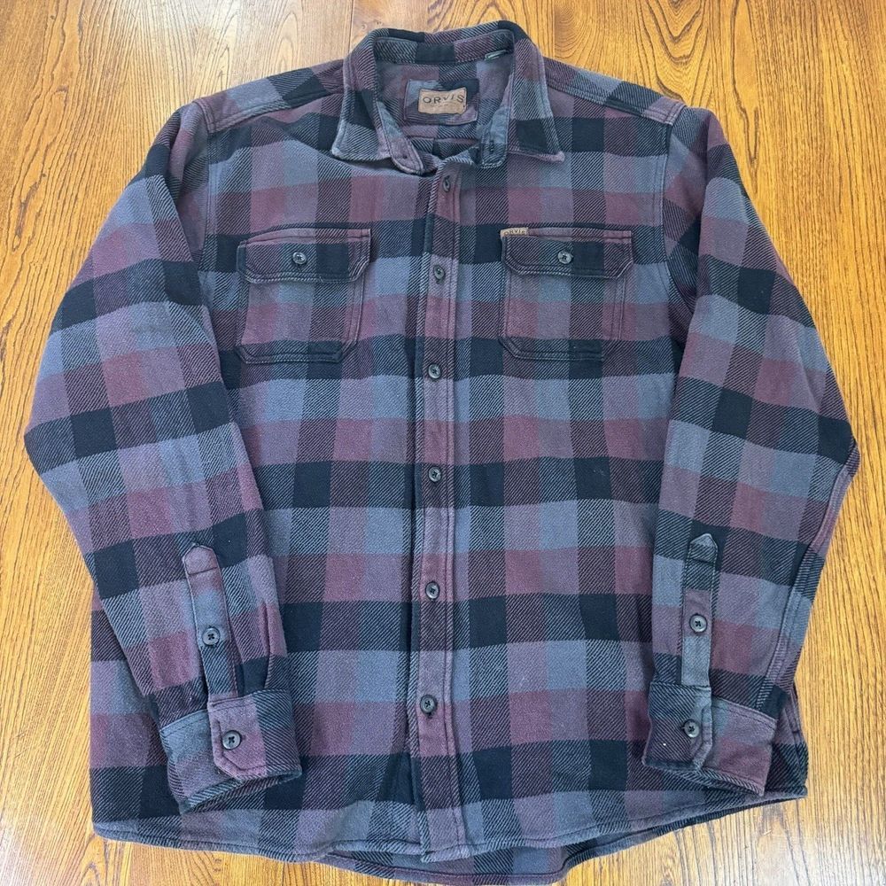 Orvis Big Bear Red Heavy Weight Flannel Shirt Jacket with Hand Pockets Size XXL